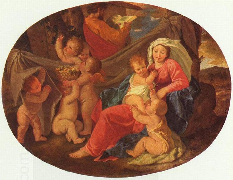 Nicolas Poussin Heilige Familie mit Engeln, Oval